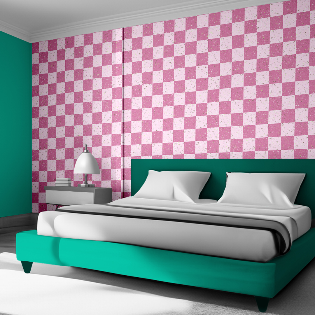 The artwork consists of a red square background with a repeating pattern of starburst shapes created by intersecting elongated lines. These lines are light-colored, contrasting sharply against the red background. The lines form multiple four-pointed stars with varying lengths and thicknesses, radiating outward in a geometric arrangement. The composition presents a clean, mid-century modern aesthetic, emphasizing simplicity and bold contrasts.